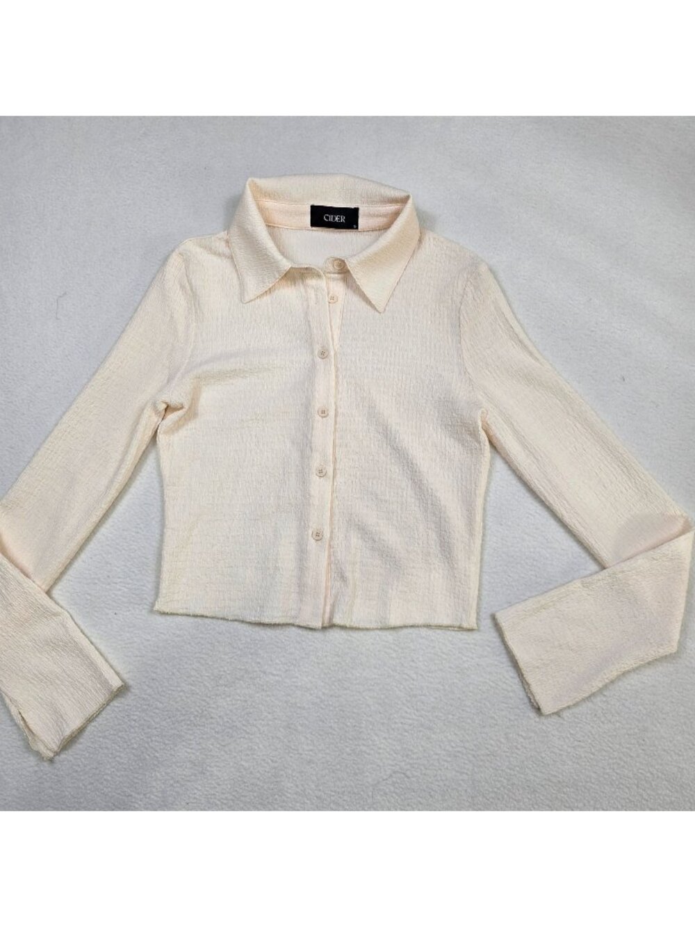 Cider Small Womens Button-Up Ivory Collared Long Sleeve Textured Shirt - Picture 1 of 3